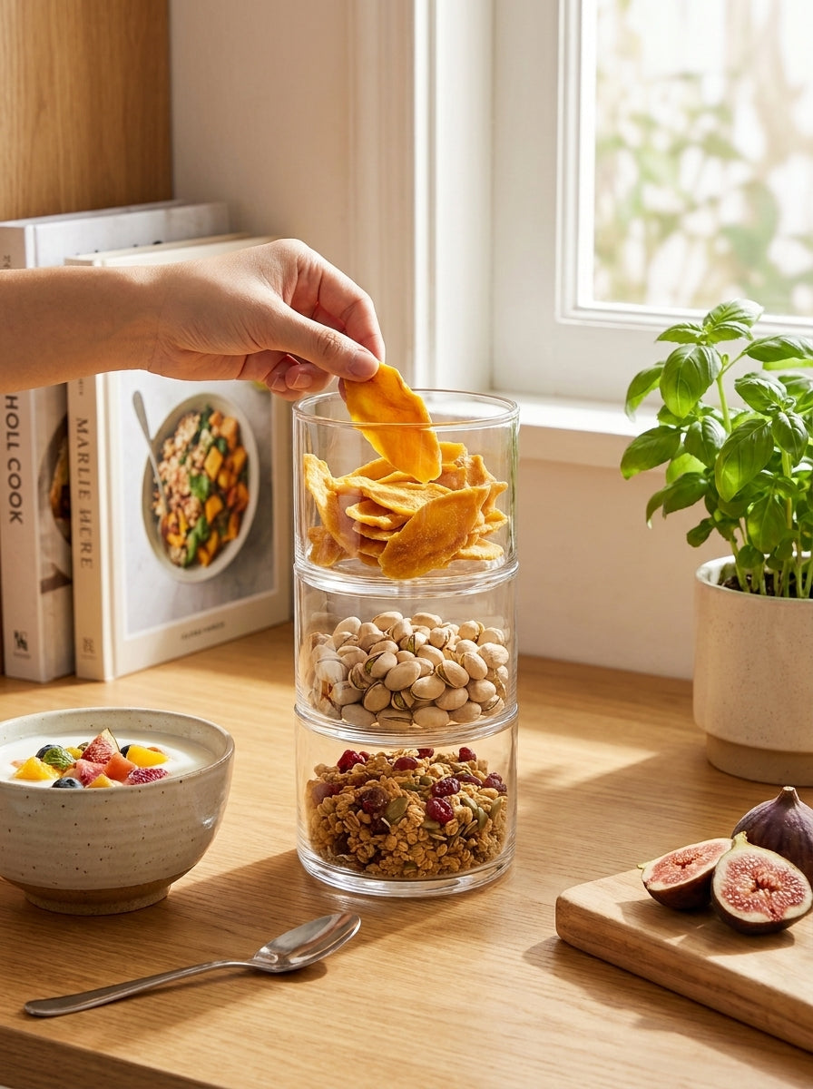 3 Tier - 8cm Stackable Glass Container with Glass Lid