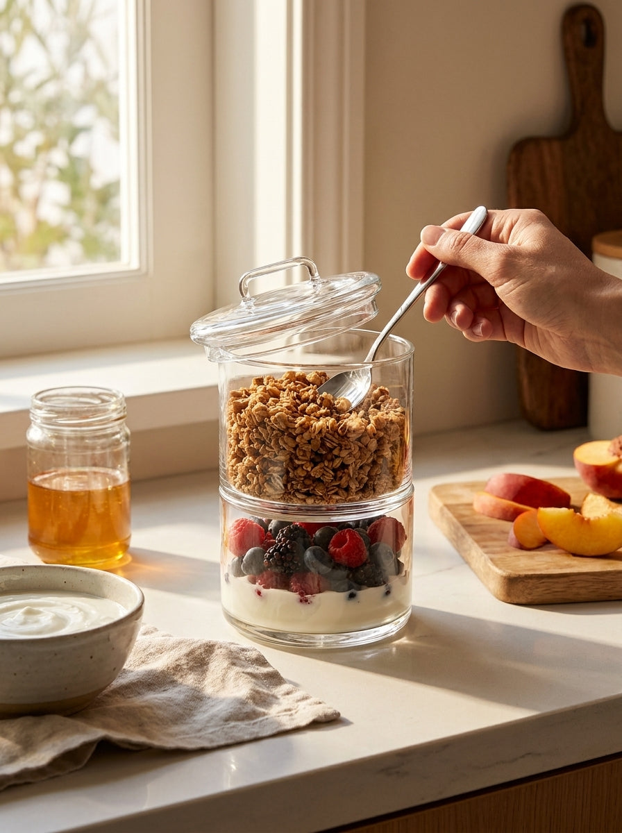 2 Tier - 8cm Stackable Glass Container with Glass Lid