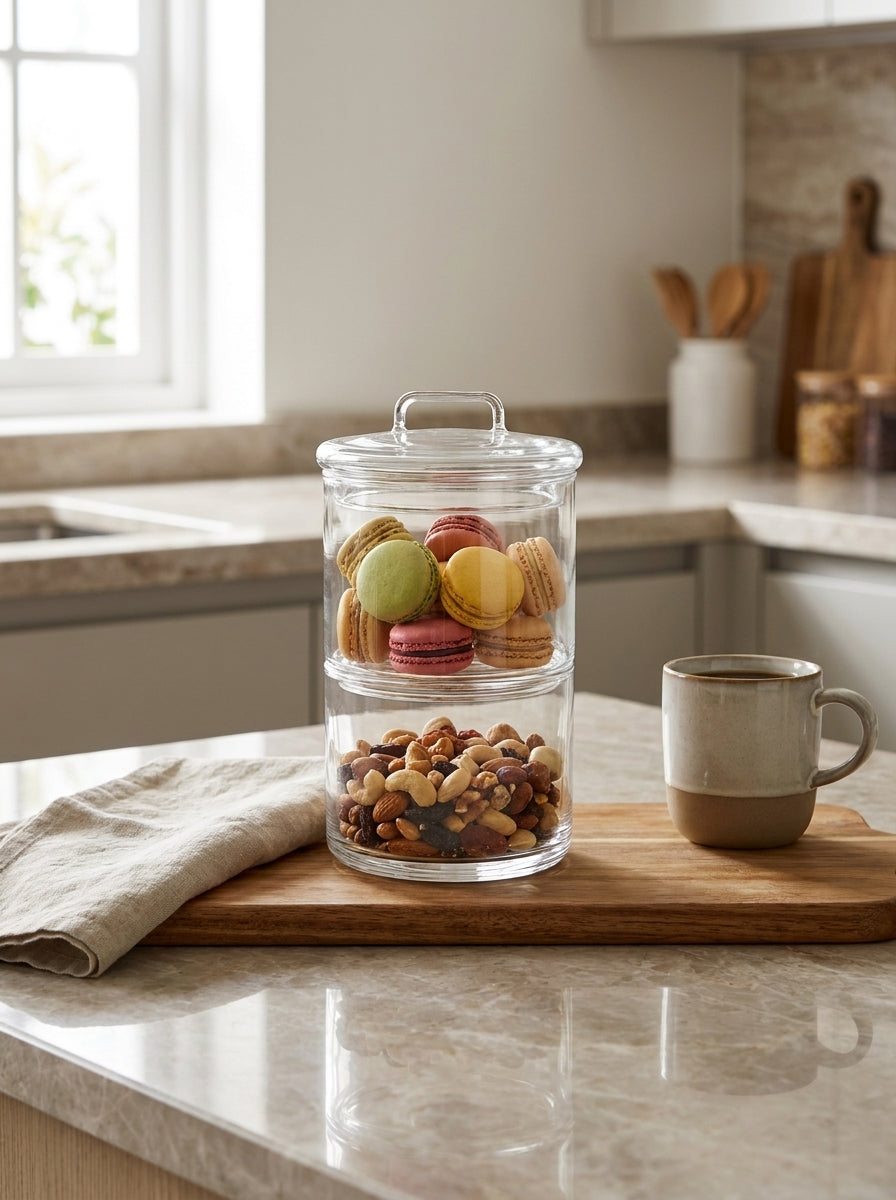 2 Tier - 8cm Stackable Glass Container with Glass Lid