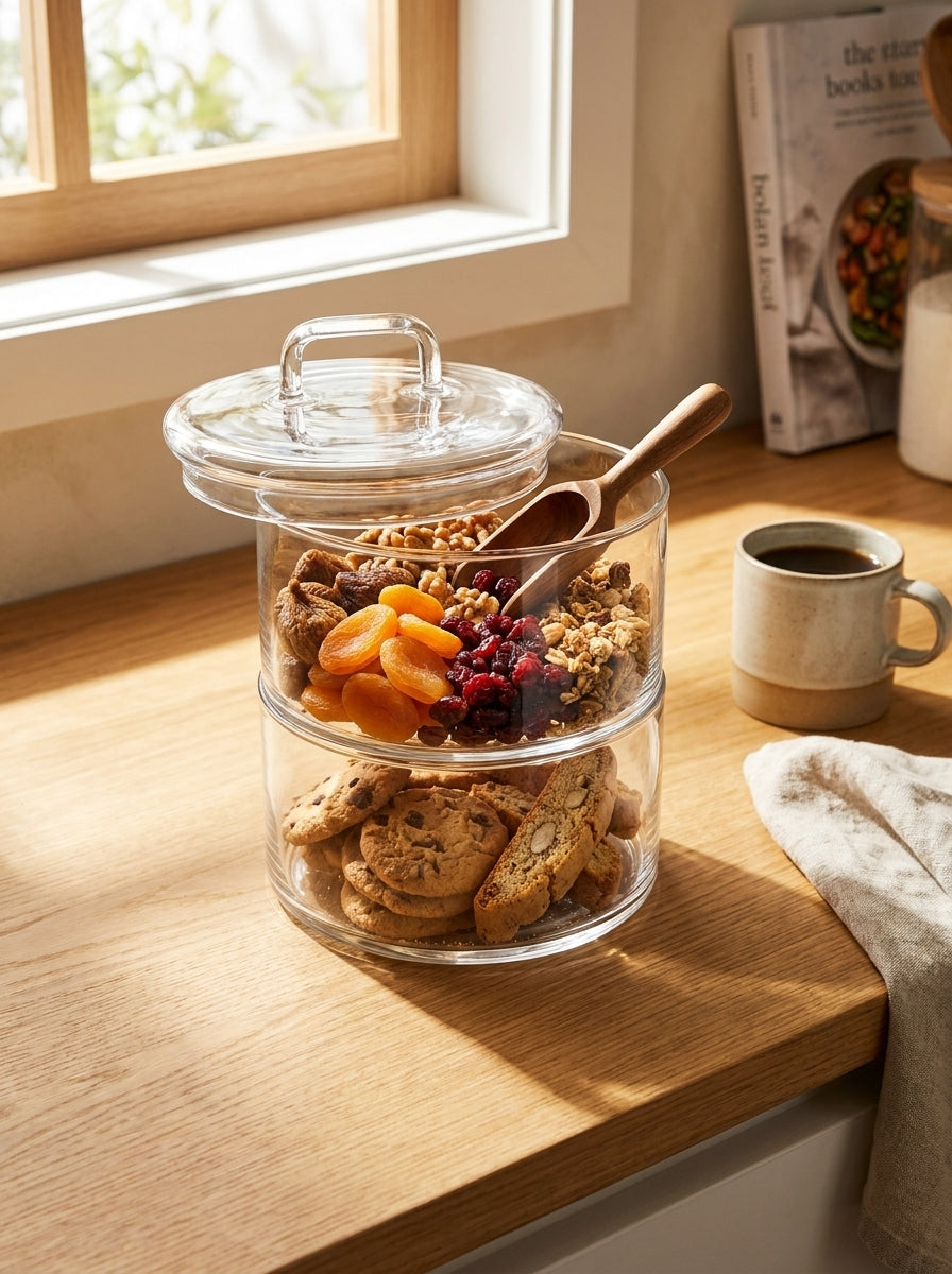 2 Tier - 6cm Stackable Glass Container with Glass Lid