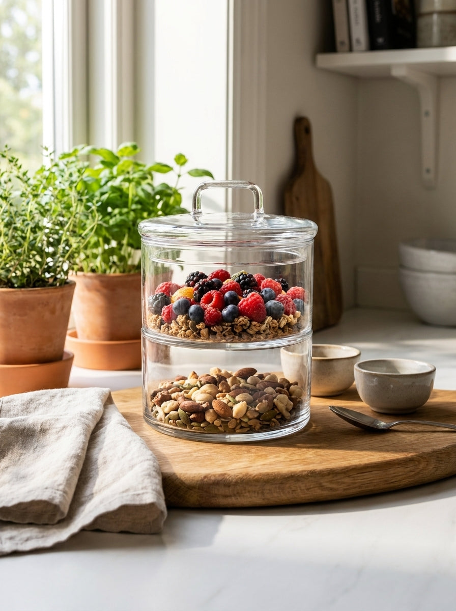2 Tier - 6cm Stackable Glass Container with Glass Lid