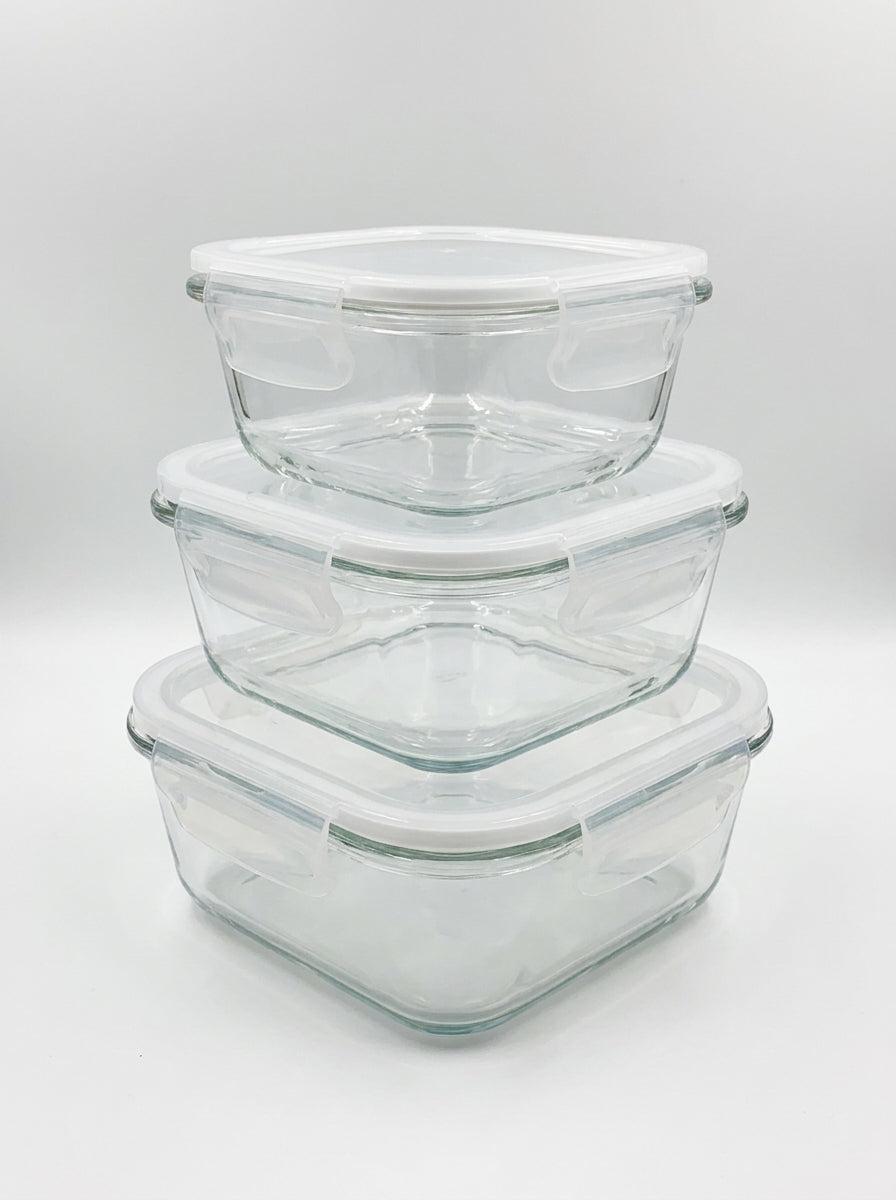 3 Pack Glass Food Storage Container With Clip Lid