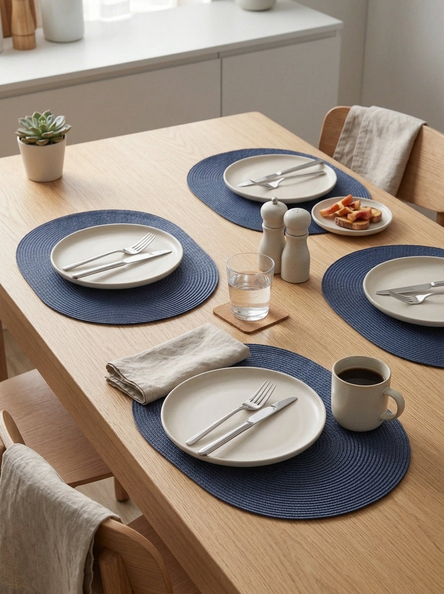 4pk Oval Weave Blue Placemat