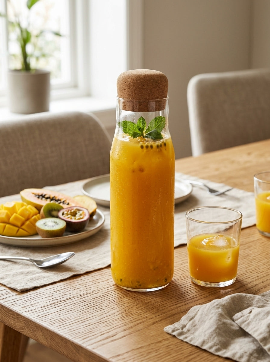 Glass bottle with cork lid