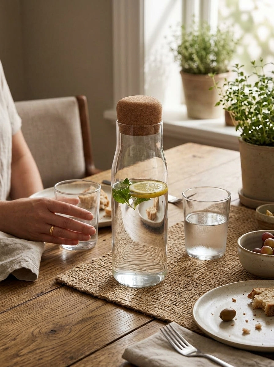 Glass bottle with cork lid