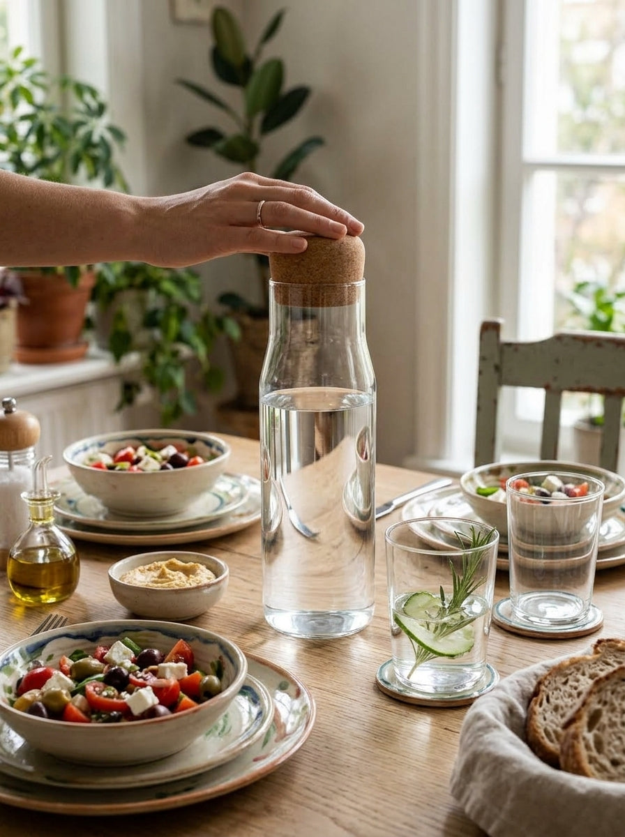 Glass bottle with cork lid