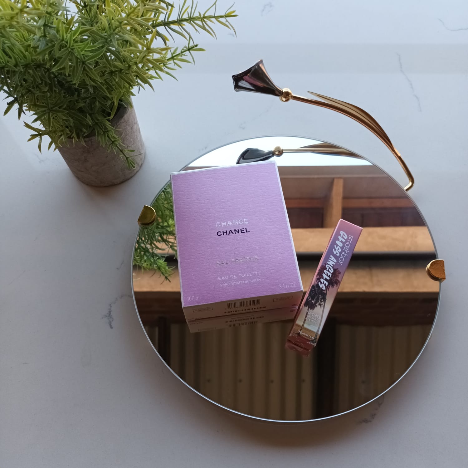 Round Mirror Tray with Black Tulip
