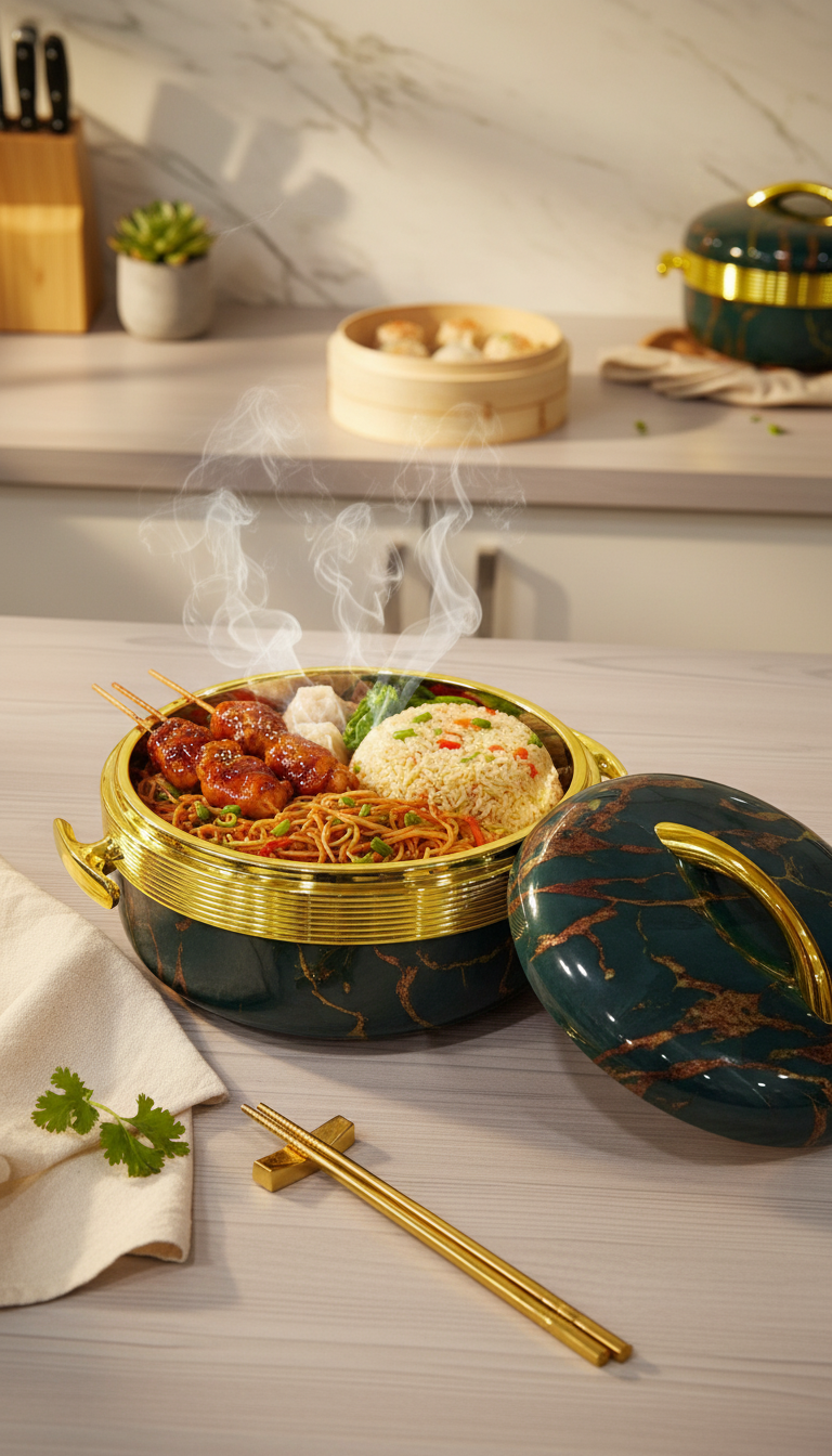 Food Warmer Flask Gold Band Marble effect design Set of Three -