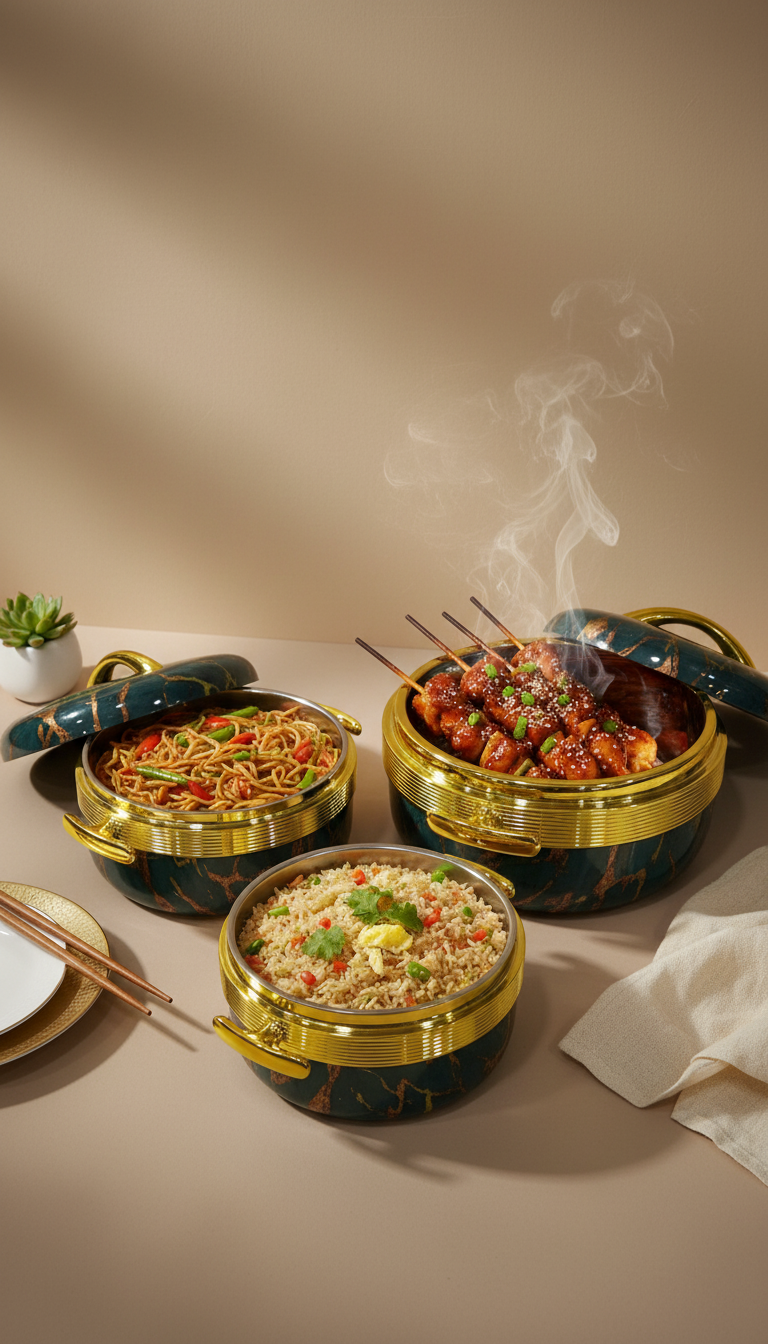 Food Warmer Flask Gold Band Marble effect design Set of Three -