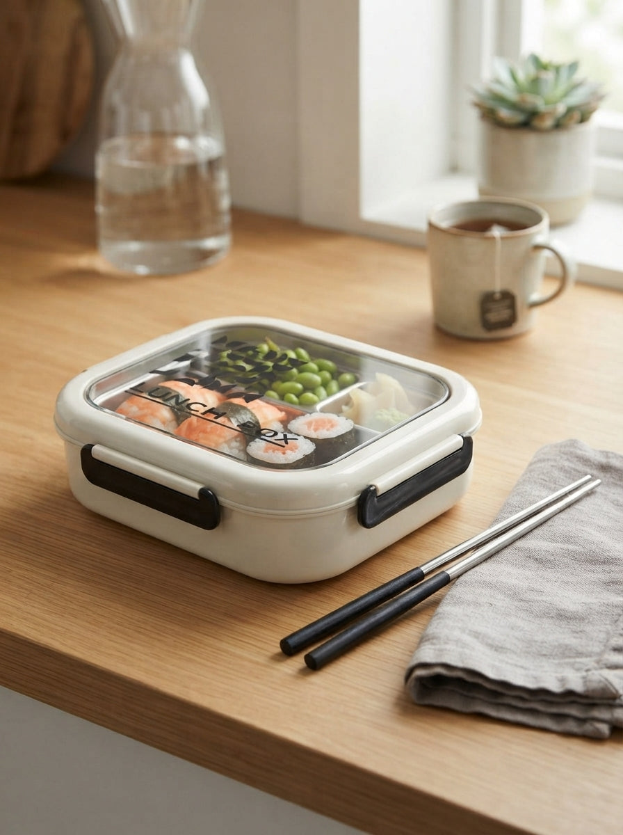 Large Stainless Steel Lunch Box 2div removeable inner clip lock sid