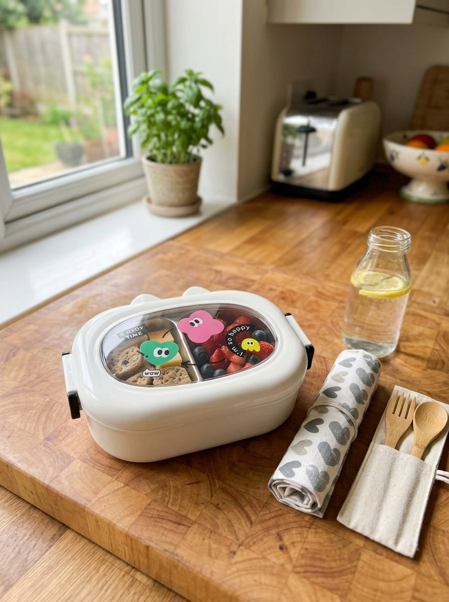 Lunch box w/cartoon removable stainless steel inners
