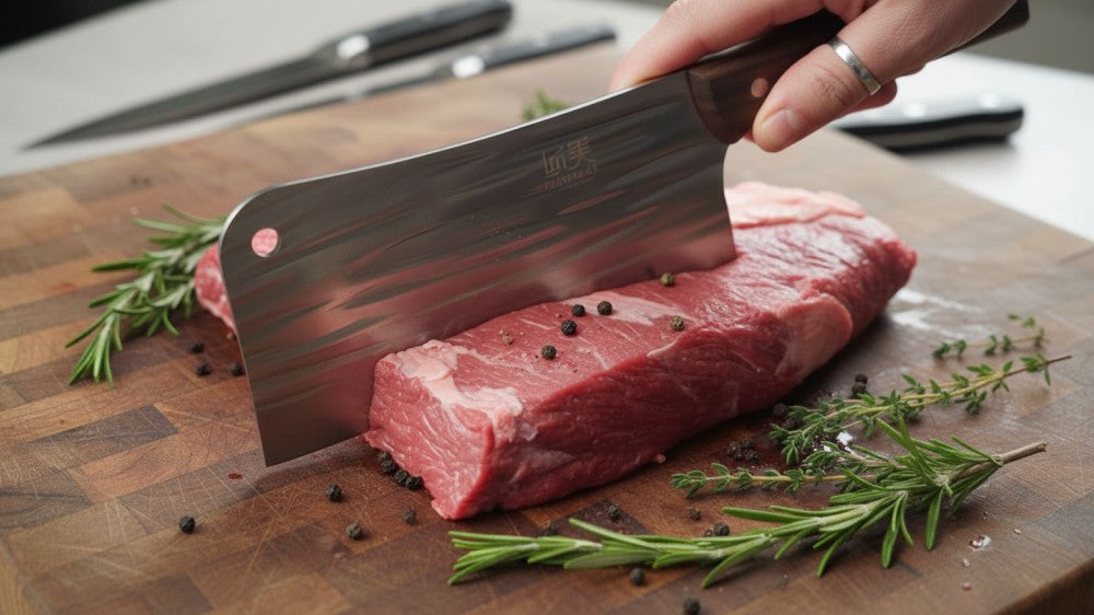 chopping cleaver heavy wood handle 17x10cm