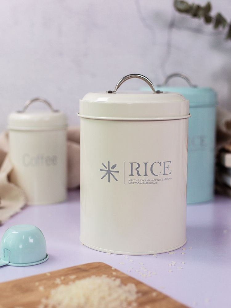 Round (Narrow) Rice Storage Tin with Scoop