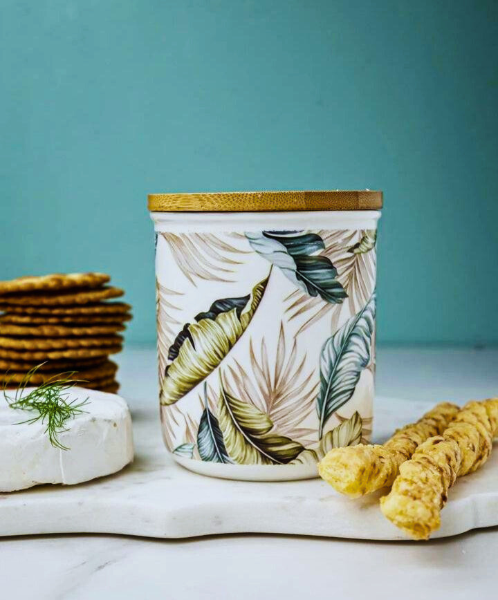 Abstract Ceramic Airtight Canister With Wooden Lid -PRICED TO CLEAR