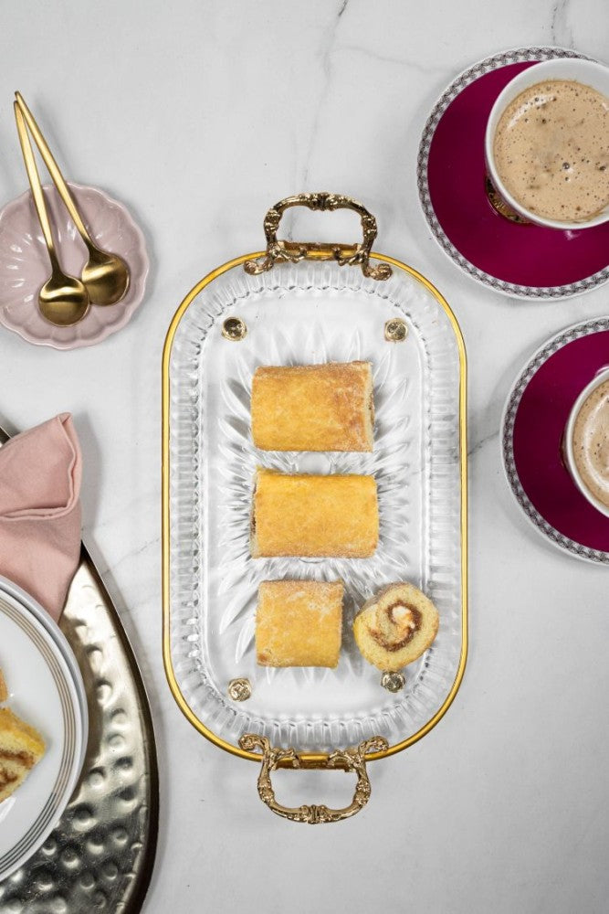 Oval shaped glass Tray with Ornate Handle