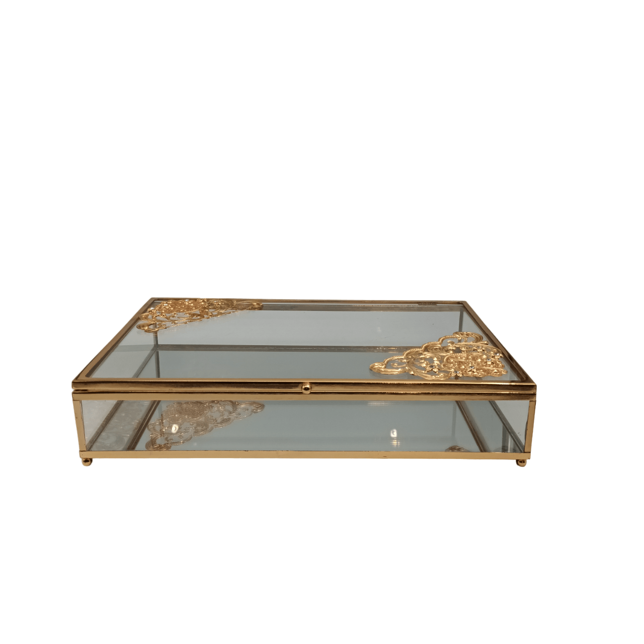 Glass Box with Lid and Gold Detail - Large - Home And Trends