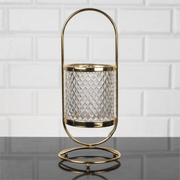 Glass Cutlery Holder with Gold Stand - Home And Trends