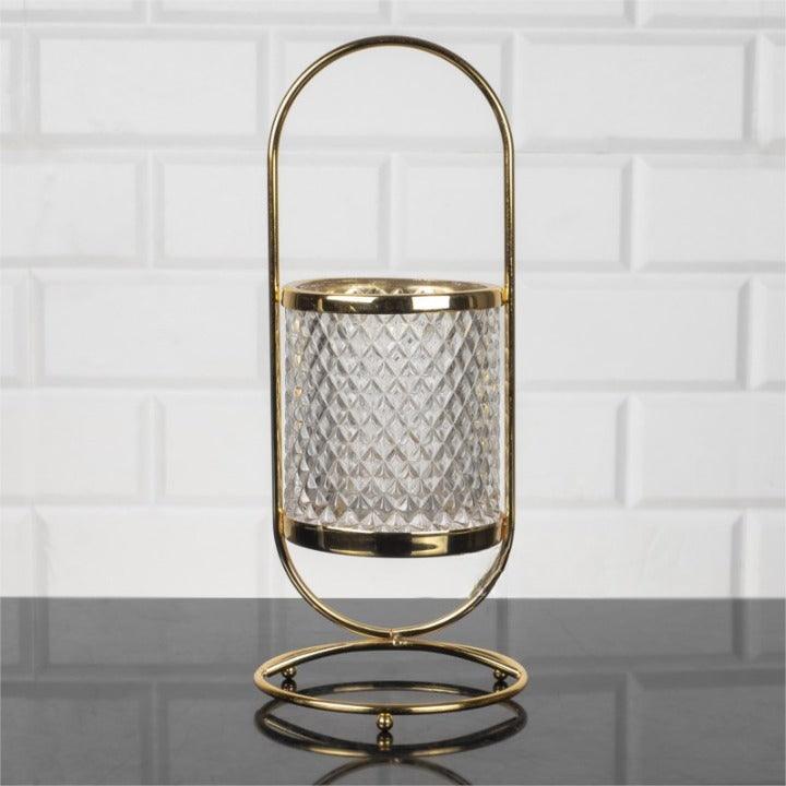 Glass Cutlery Holder with Gold Stand - Home And Trends