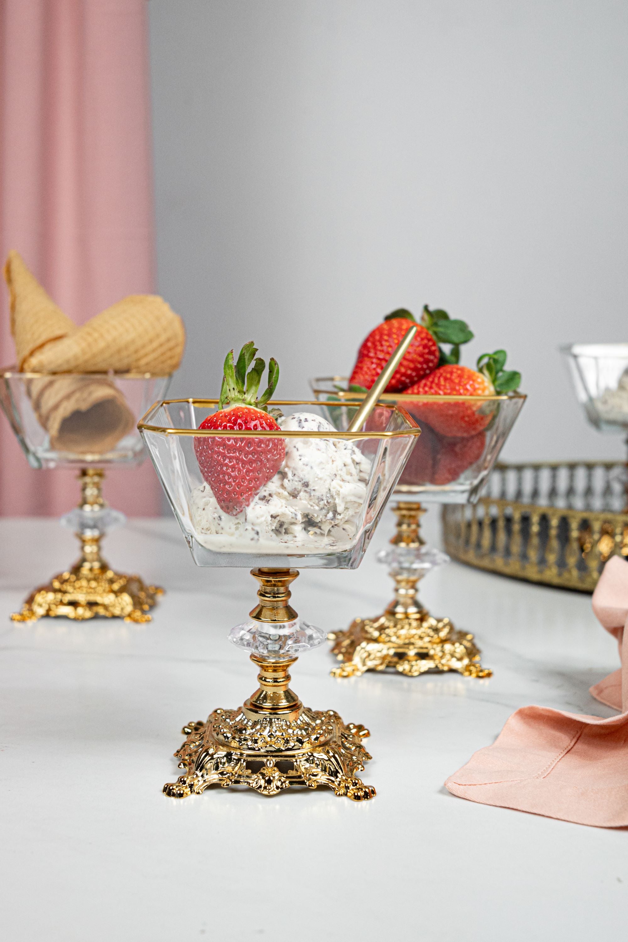 Square Gold Footed Ice Cream Bowls