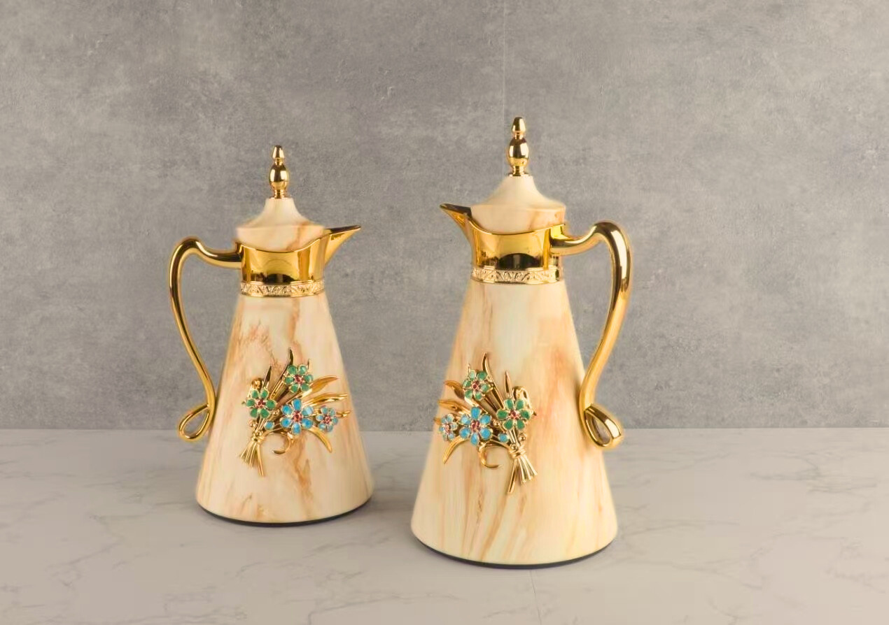 Flasks-  "Marble" Designer Collection hand crafted flower decals Set of two 1l/750ml -Stunning !