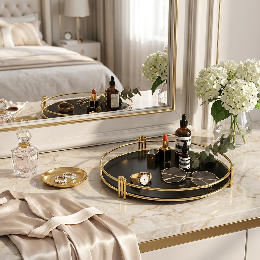 Round Metal Rim Tray Display/Decor Tray