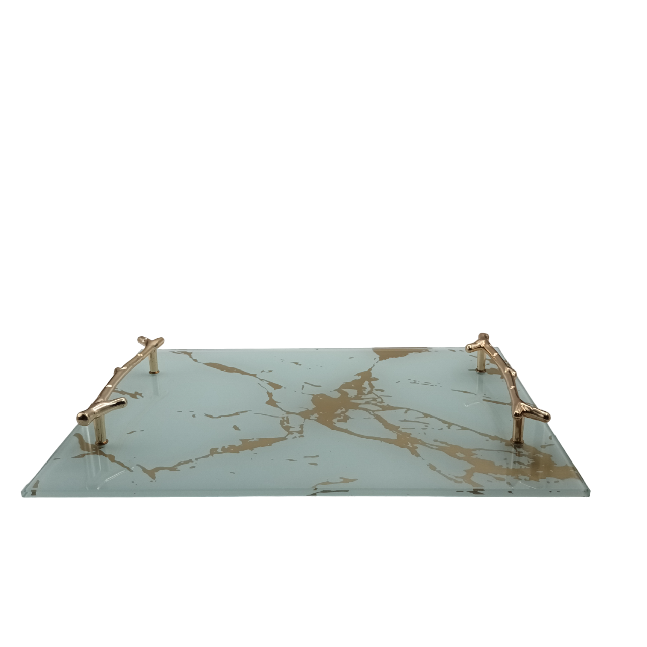 Marble Glass Tray with Gold Handles - Small