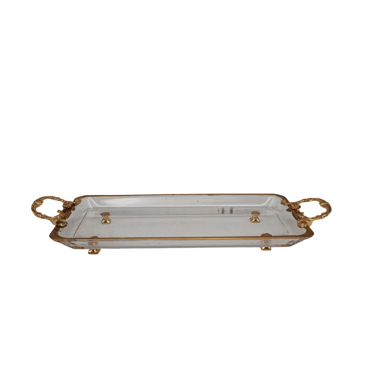 Rectangular Glass Tray with Gold Rim