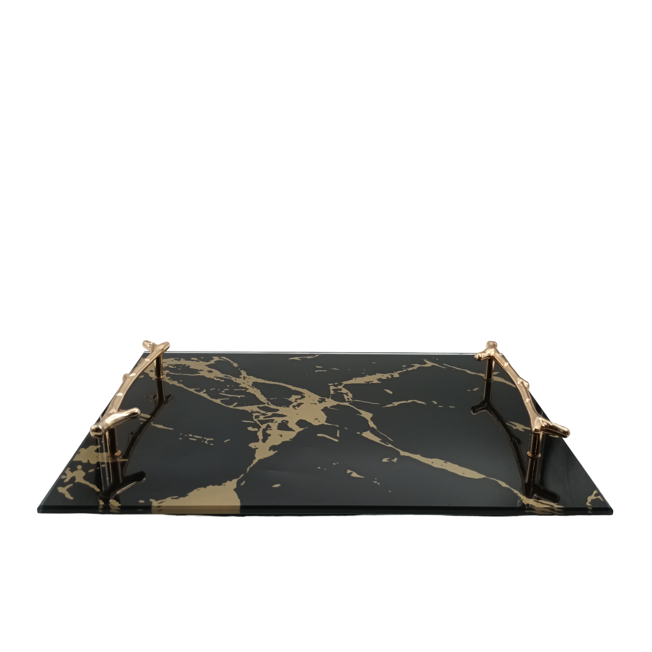 Marble Glass Tray with Gold Handles - Small