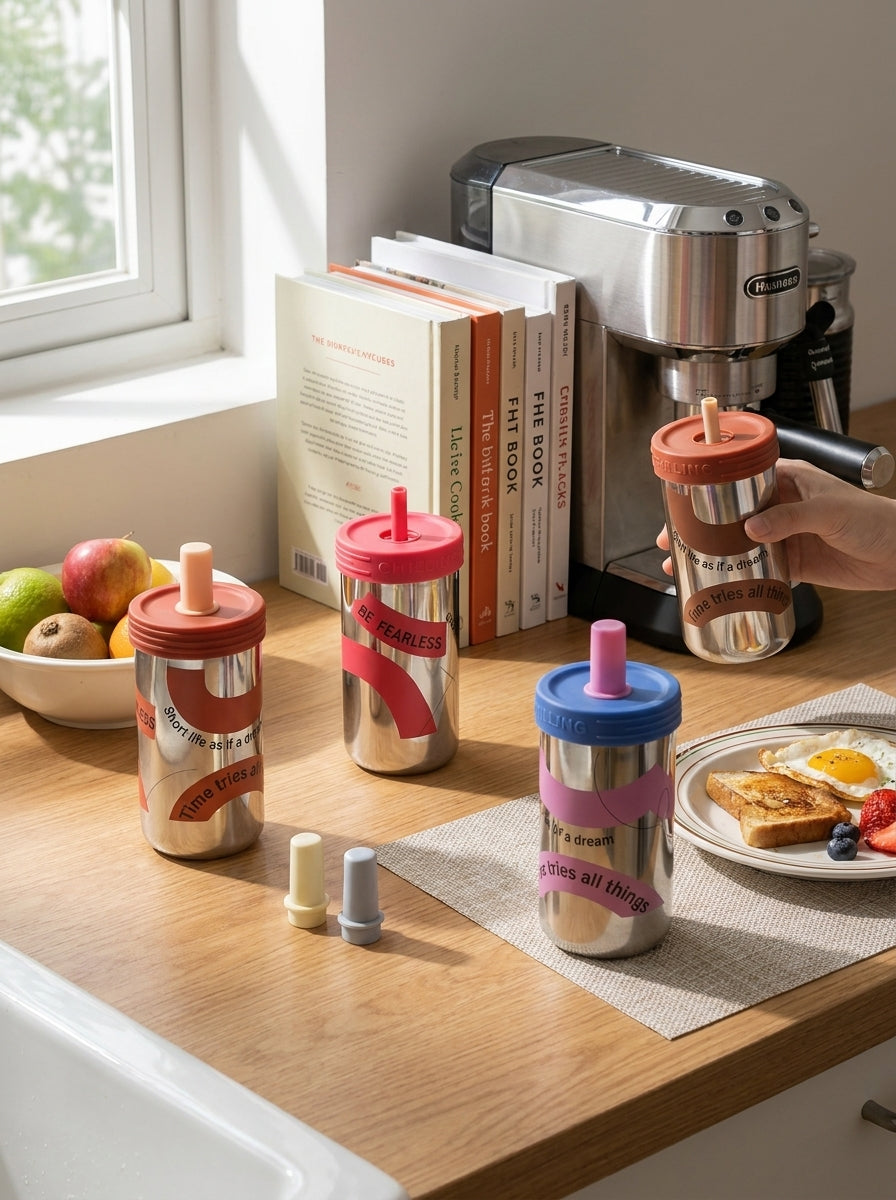 Metallic Glass " Fearless" Cup with silicone straw