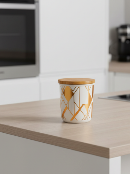Abstract Ceramic Airtight Canister With Wooden Lid -PRICED TO CLEAR