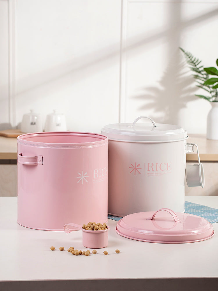 Round (Wide) Rice Storage Tin with Measuring Cup
