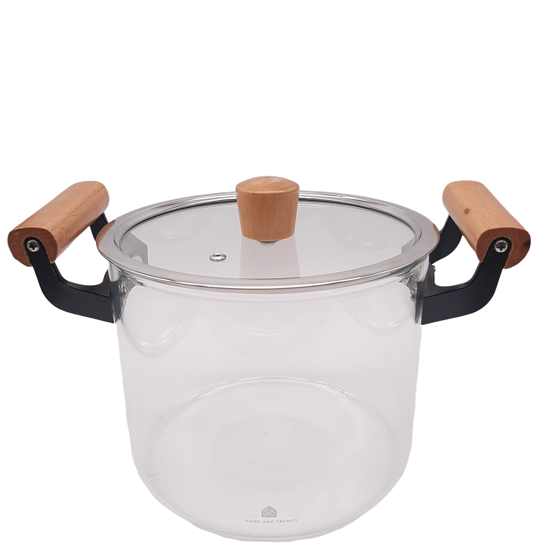Tempered Glass Pot with Wooden & Metal Handles