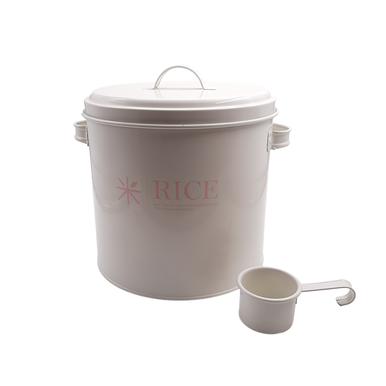 Round (Wide) Rice Storage Tin with Measuring Cup