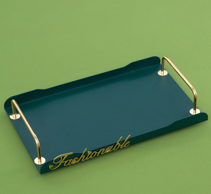 Rectangular Metal Tray with Golden Handles