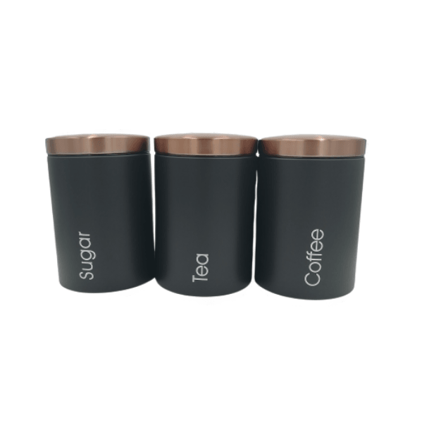 3PC Iron Canister Set with Rose Gold Lid - Home And Trends
