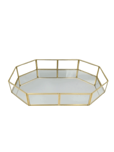 Hexagonal Glass Mirror Tray with Golden Frame - Home And Trends