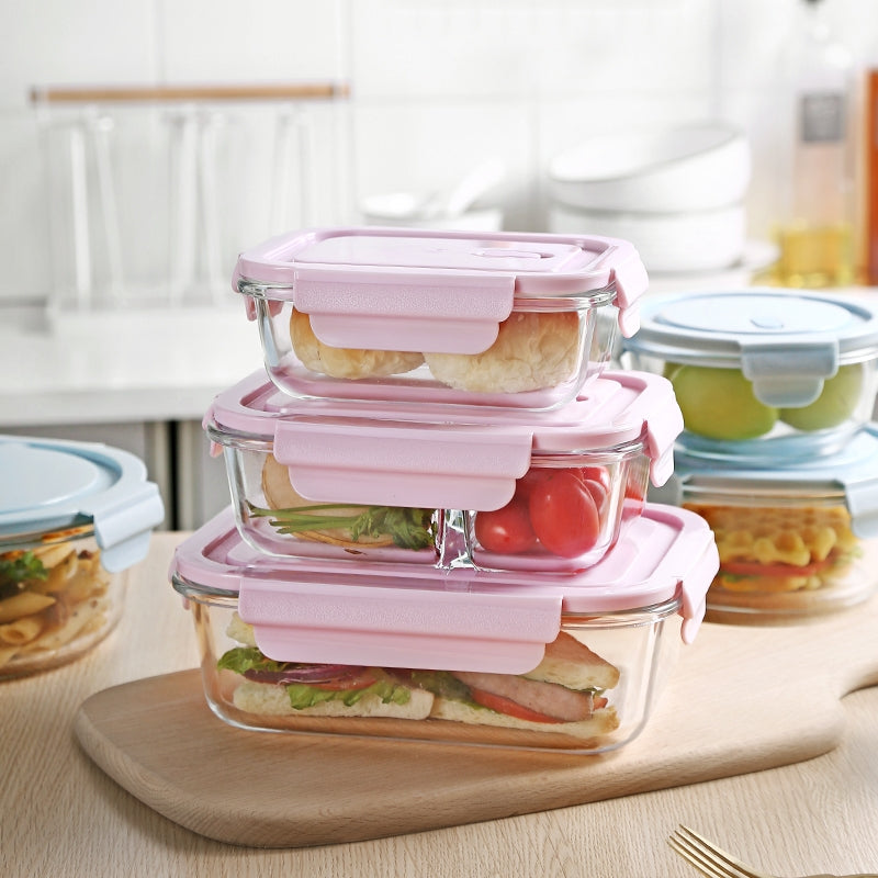 Rectangular Three Compartment Glass Food Container