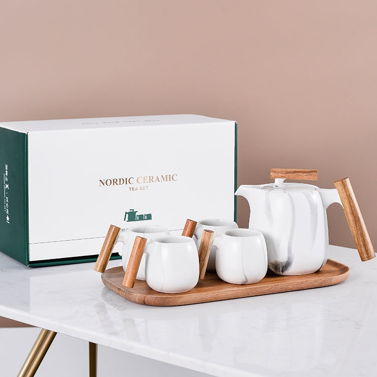 Nordic Tea Set with Wooden Handles