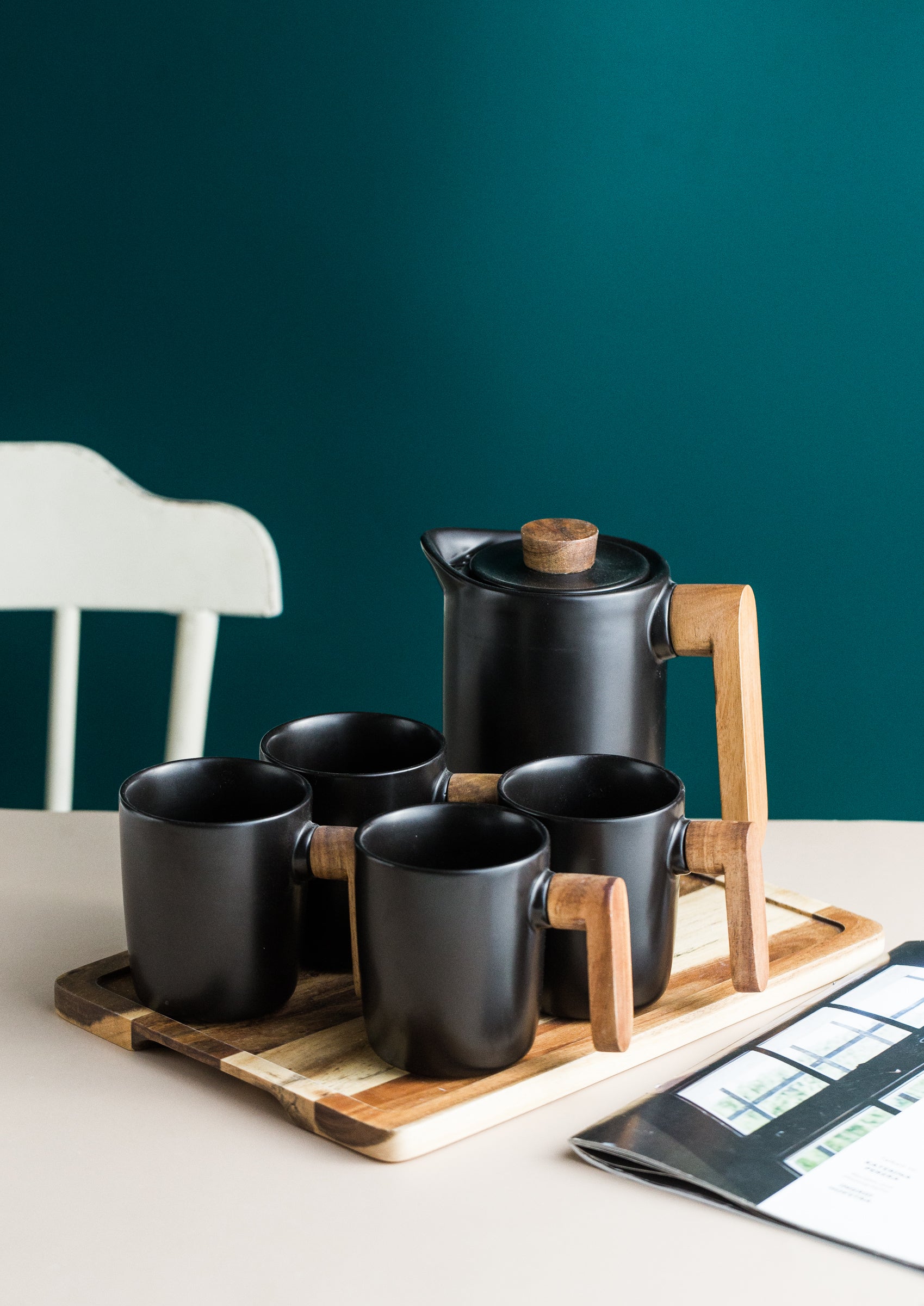 Nordic Tea/Coffee Set with Wooden Tray - END OF RANGE CLEARANCE DEAL