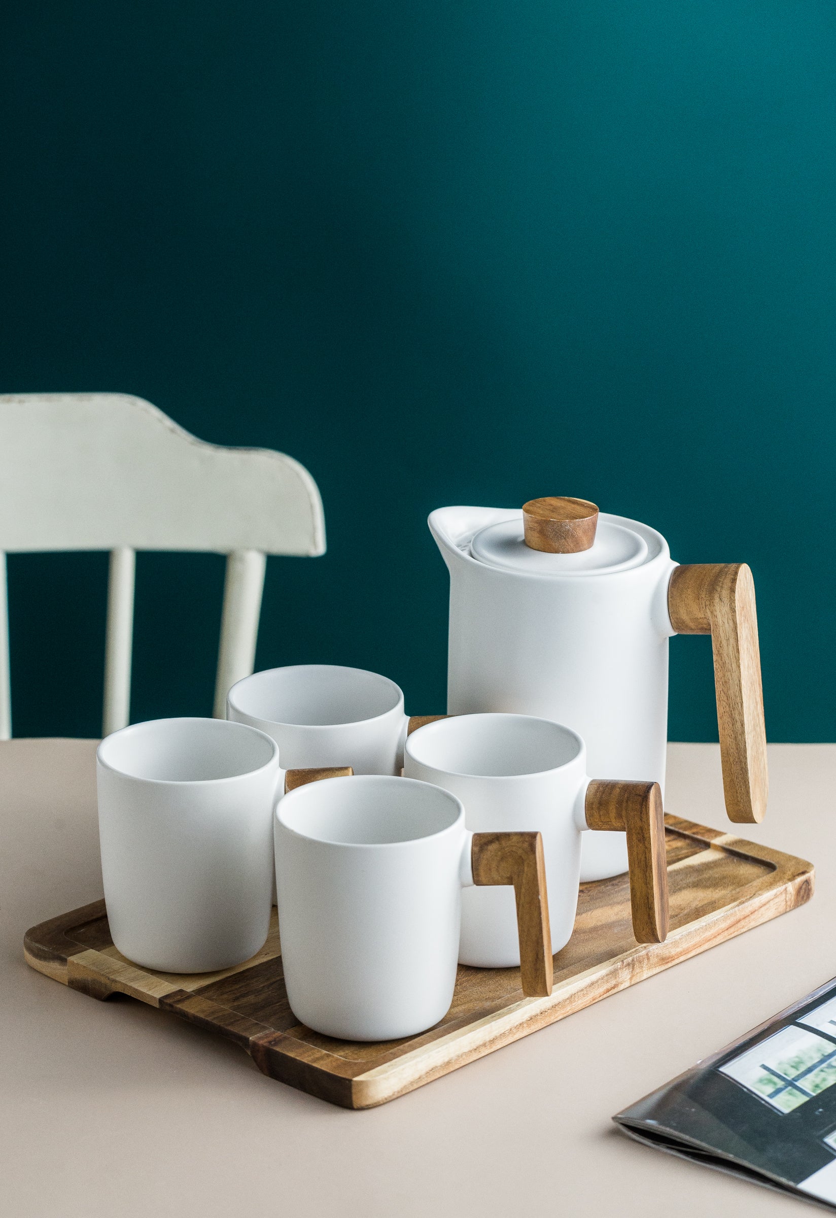 Nordic Tea/Coffee Set with Wooden Tray - END OF RANGE CLEARANCE DEAL