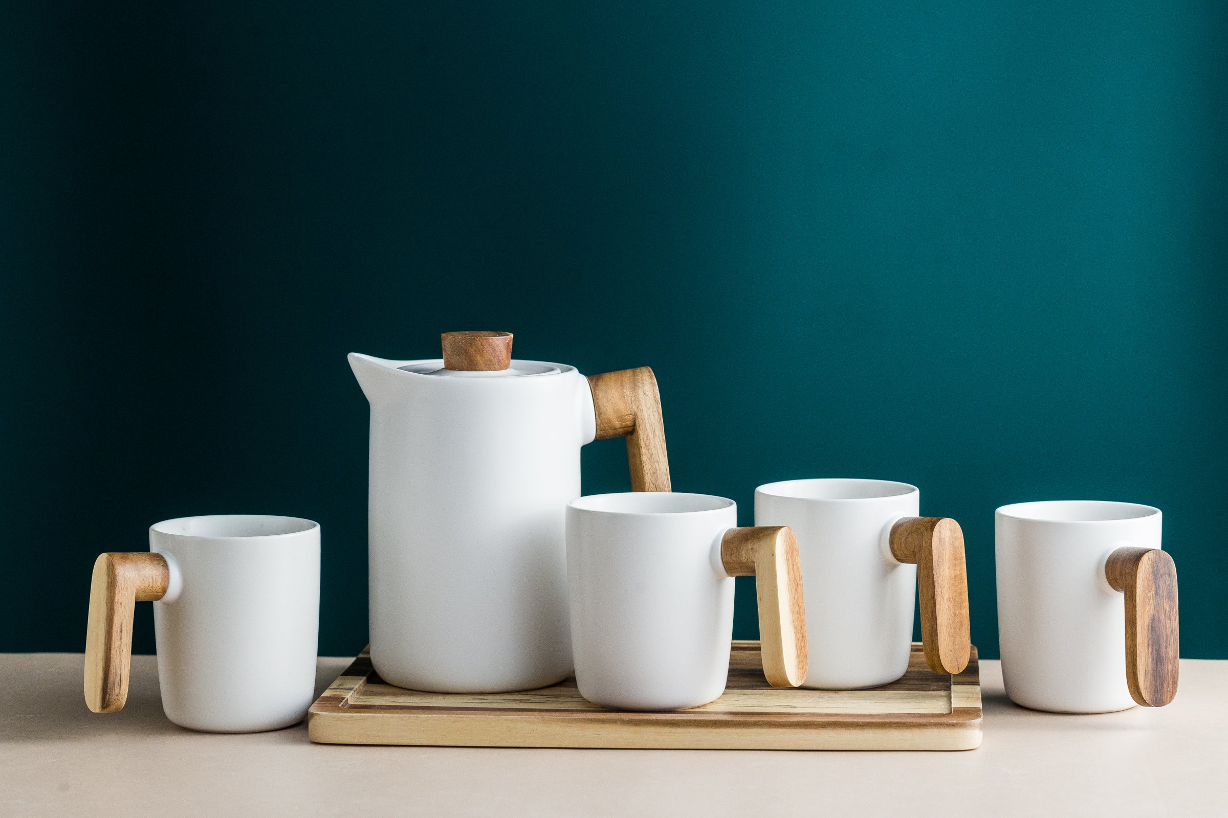 Nordic Tea/Coffee Set with Wooden Tray - END OF RANGE CLEARANCE DEAL