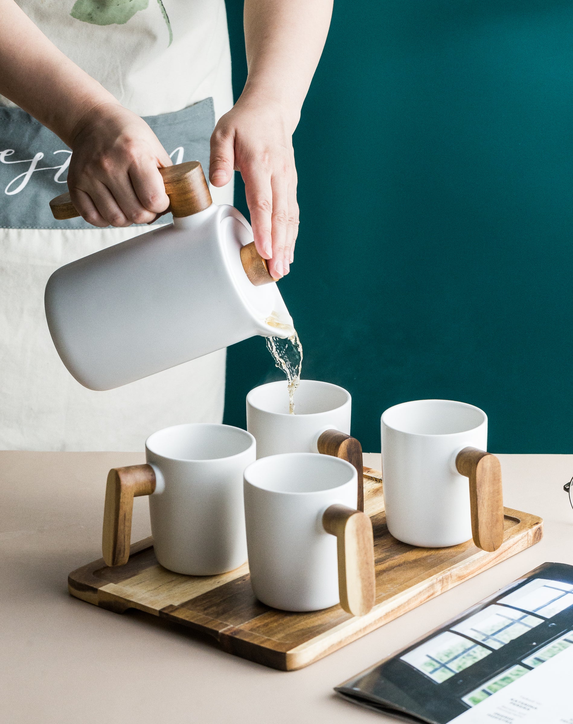 Nordic Tea/Coffee Set with Wooden Tray - END OF RANGE CLEARANCE DEAL