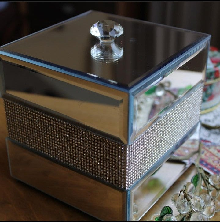 Silver Mirror Design Decorative Storage Box with Crystal Detailing