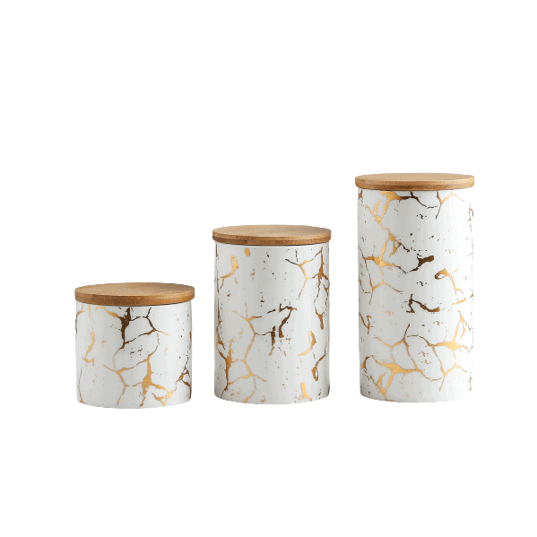 Marble Design Airtight Canister with Wooden Lid
