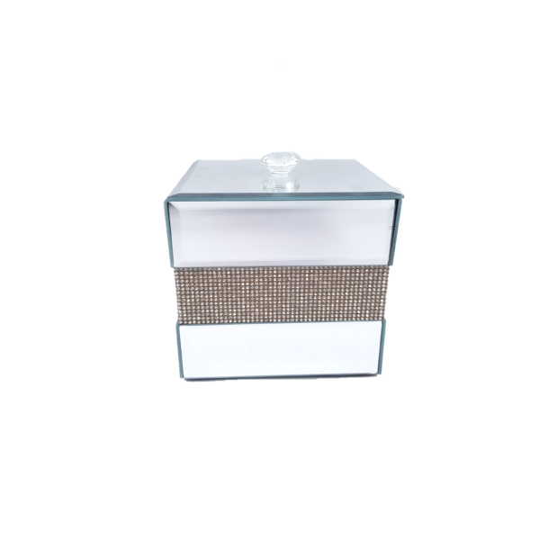 Silver Mirror Design Decorative Storage Box with Crystal Detailing