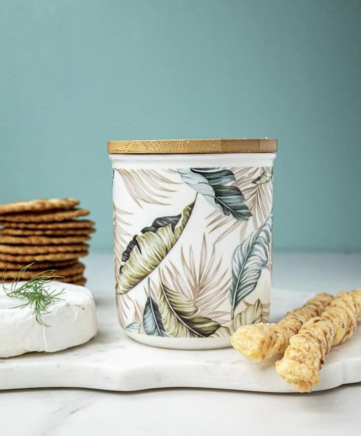 Abstract Ceramic Airtight Canister With Wooden Lid - Home And Trends