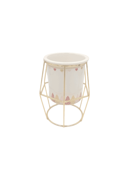 Abstract Hexagonal Mini Decorative Pot With Golden Stand - Home And Trends
