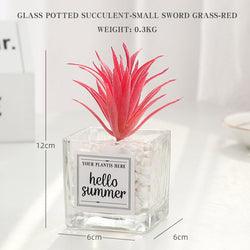 Artificial Plant in "Hello Summer" Glass Pot - Home And Trends