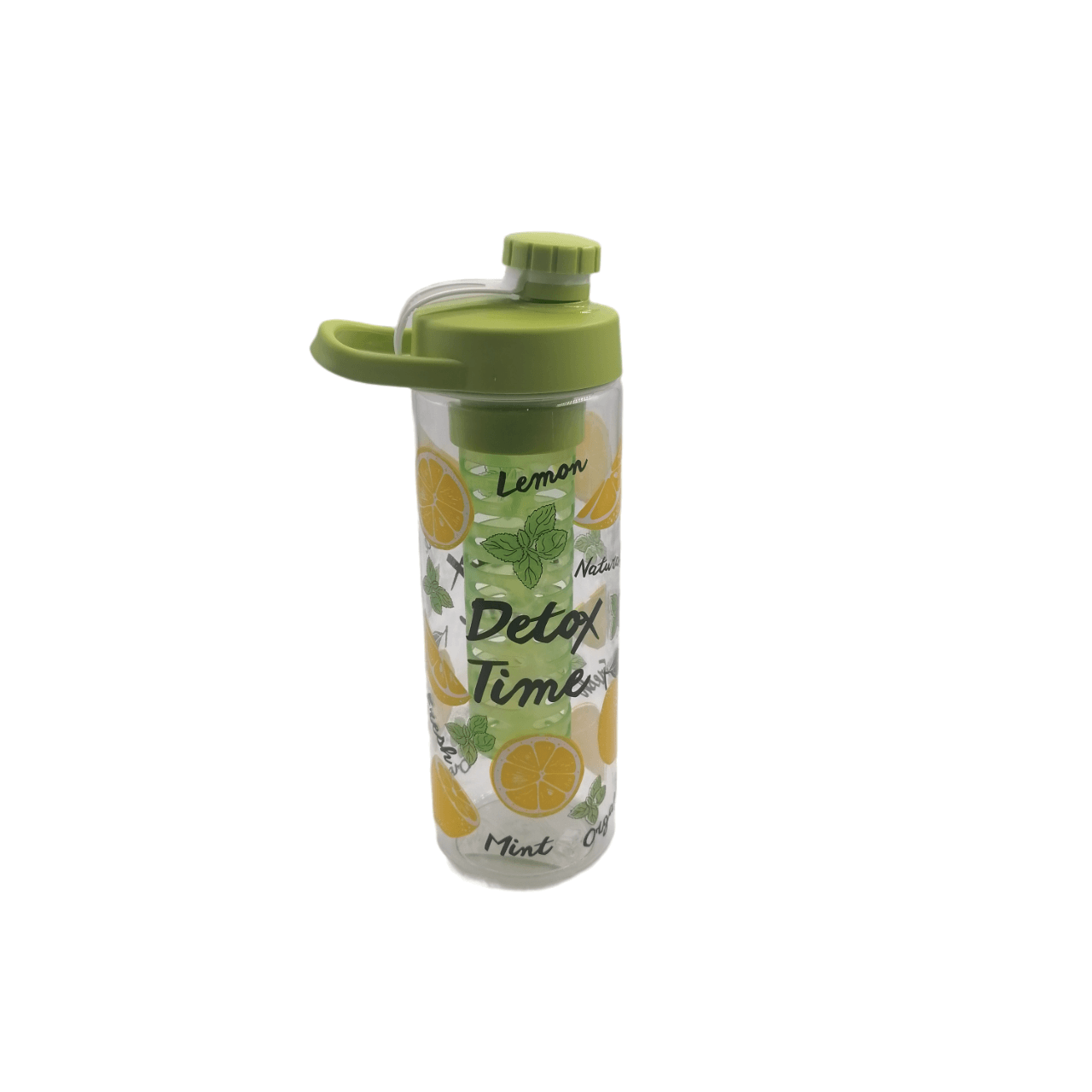Bottle with Fruit Infuser - Screw Cap - Lemon-Detox Time - Green - Home And Trends