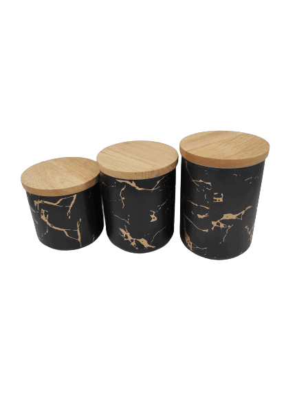 Ceramic Marble Design Black Canister Set - Home And Trends